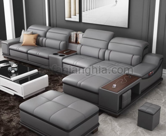 Sofa da màu xám sang trọng : E-254