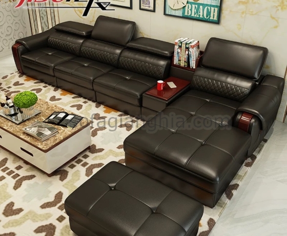 Sofa da hiện đại kết hợp tay gỗ : E-218