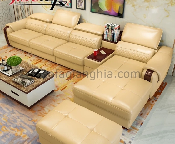 Sofa da hiện đại kết hợp tay gỗ : E-218
