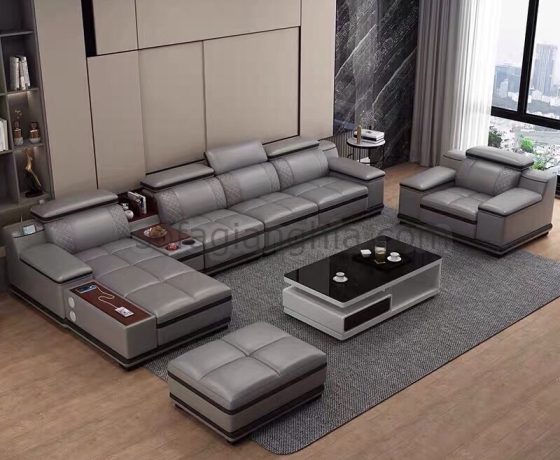 Sofa da trơn phòng khách sang trọng : E-232