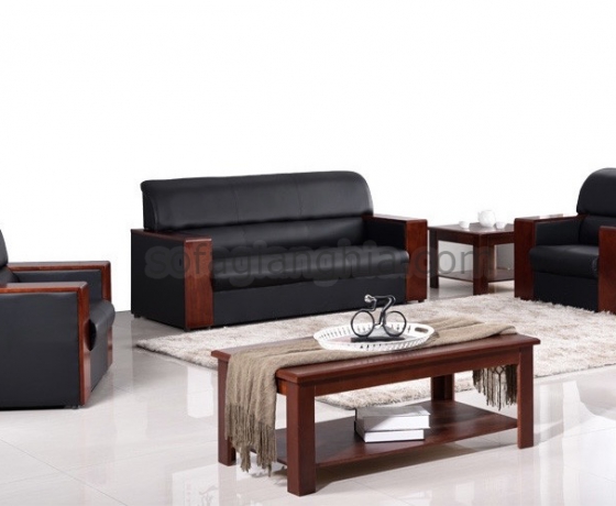 Sofa da văn phòng tay gỗ : KB -209