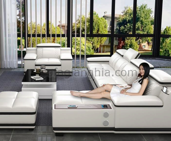 Sofa da trơn phòng khách sang trọng : E-232