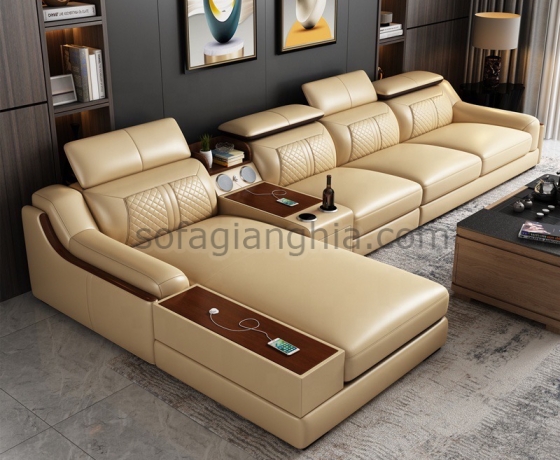 Bộ sofa da trơn phòng khách đẹp hiện đại : E-217