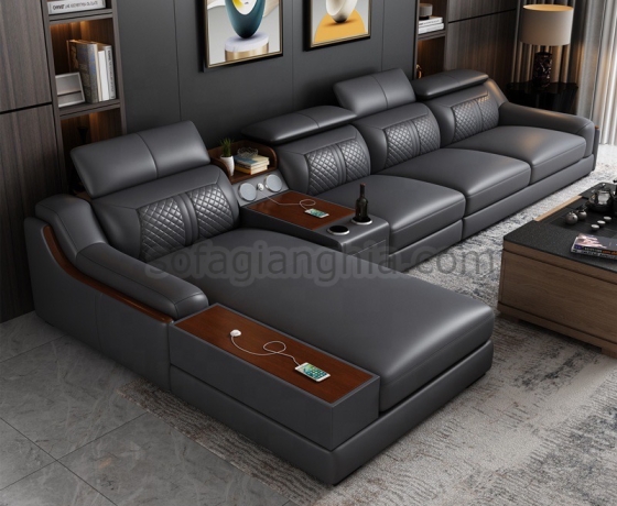 Bộ sofa da trơn phòng khách đẹp hiện đại : E-217