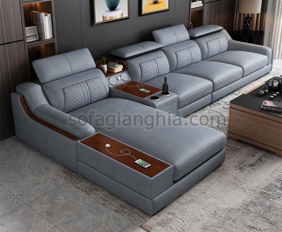 Bộ sofa da trơn phòng khách đẹp hiện đại : E-217