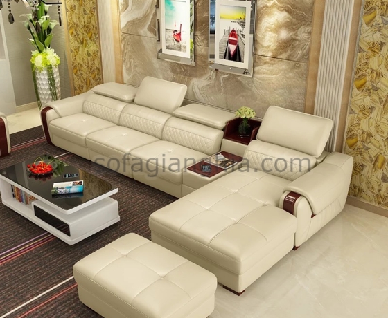 Sofa da hiện đại kết hợp tay gỗ : E-218