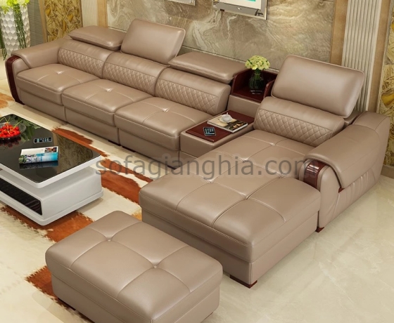 Sofa da hiện đại kết hợp tay gỗ : E-218