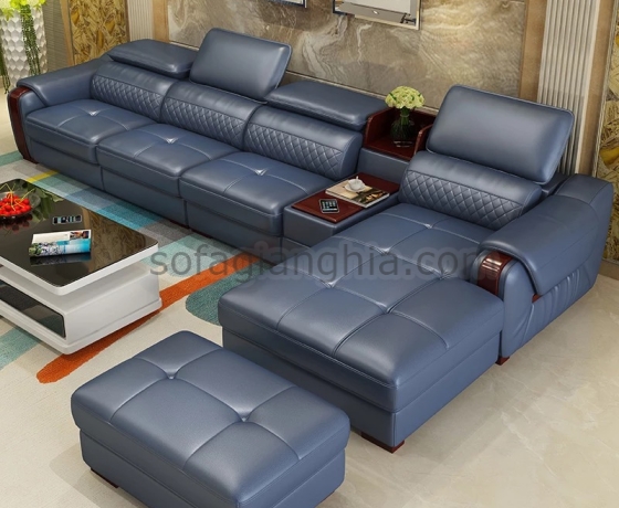 Sofa da hiện đại kết hợp tay gỗ : E-218