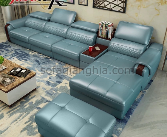 Sofa da hiện đại kết hợp tay gỗ : E-218