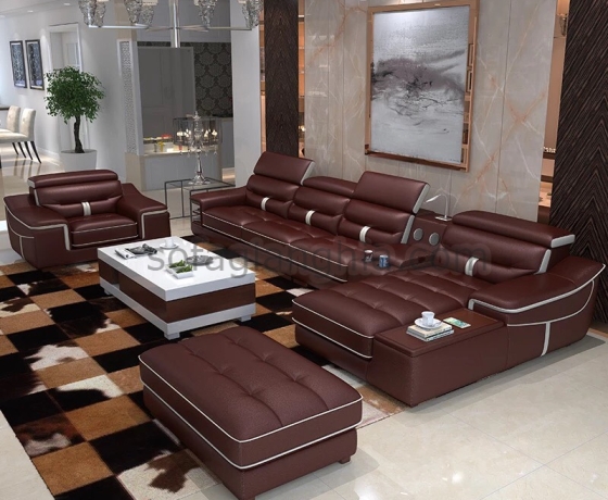 Bộ Sofa da phòng khách màu bò đẹp : E-248